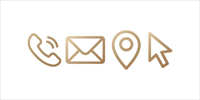 Golden lined icon for cv or business card. Call, message, location, web icon. contact icon set vector