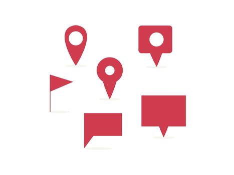 Location pin pointers with different shape illustration showing map markers, gps icons, navigation symbols and modern destination place signs vector