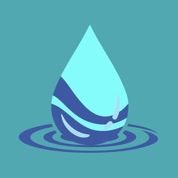 Stylized water drop icon with internal wave patterns and ripples on a teal background. graphic emblem for purity, environment, and conservation vector