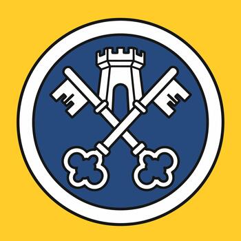 A Detailed Emblem Featuring Crossed Keys and a Tower Within a Circular Design on Yellow Background vector