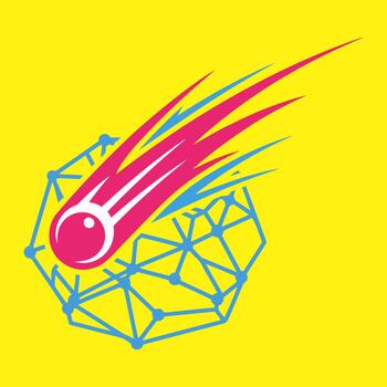 Stylized Comet Graphic on a Polygonal Structure Against a Bright Yellow Background vector