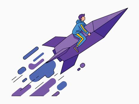 Man Riding Rocket, Speeding Towards Future Success vector
