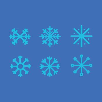 Six Snowflake Icons on Blue Background Winter Weather Pattern for Design Use vector
