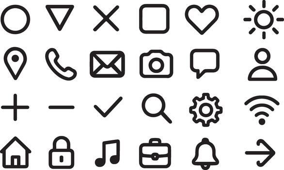Collection of hand drawn simple line icons for user interface design vector