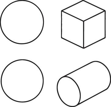 Simple geometric shapes including circles cube and cylinder vector
