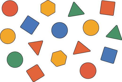 Scattered colorful geometric shapes on a white background vector
