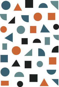 Abstract geometric shapes pattern with circles squares triangles and arcs vector