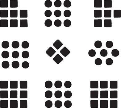 Abstract geometric patterns of squares and circles in a grid vector