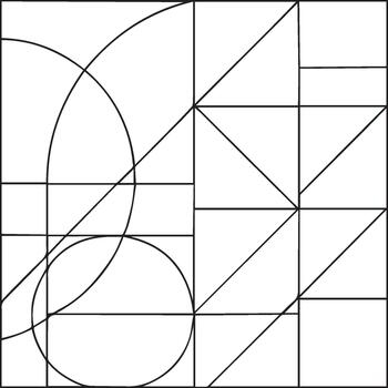 Abstract geometric composition of circles and triangles in a grid vector