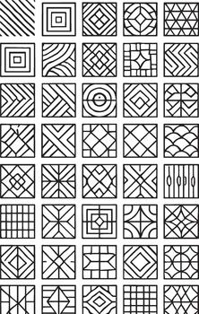Collection of geometric patterns and designs in squares vector