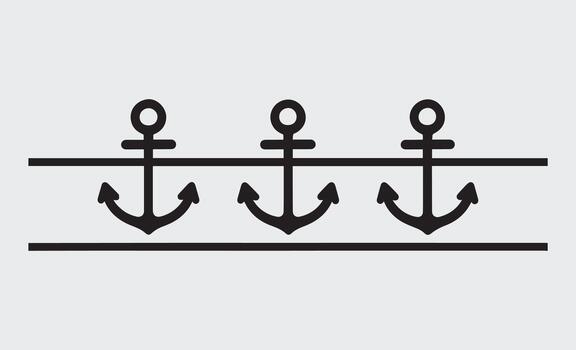 Three nautical anchors arranged horizontally on a simple line vector