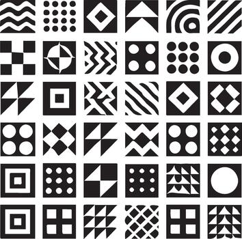 Monochromatic geometric patterns and shapes collage vector
