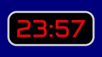 Countdown timer from 24 minute to 23 minute digital with bright red numbers on a black display and blue background video