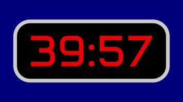 nedräkning timer från 40 minut till 39 minut digital med ljus röd tal på en svart visa och blå bakgrund video