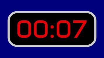 10 andra nedräkning timer digital med ljus röd tal på en svart visa och blå bakgrund lämplig för redigering, presentationer, tavlan grafik, och digital visa animationer video