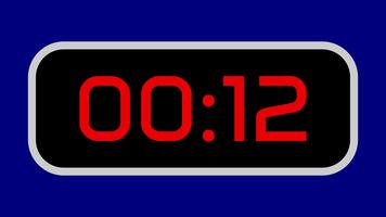 15 andra nedräkning timer digital med ljus röd tal på en svart visa och blå bakgrund lämplig för redigering, presentationer, tavlan grafik, och digital visa animationer video