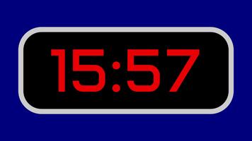 nedräkning timer från 16 minut till 15 minut digital med ljus röd tal på en svart visa och blå bakgrund video