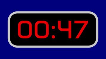 50 andra nedräkning timer digital med ljus röd tal på en svart visa och blå bakgrund lämplig för redigering, presentationer, tavlan grafik, och digital visa animationer video