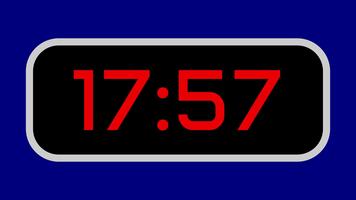 Countdown timer from 18 minute to 17 minute digital with bright red numbers on a black display and blue background video