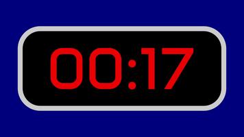 20 second countdown timer digital with bright red numbers on a black display and blue background suitable for editing, presentations, scoreboard graphics, and digital display animations video