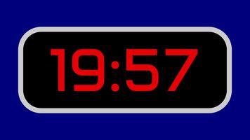 Countdown timer from 20 minute to 19 minute digital with bright red numbers on a black display and blue background video