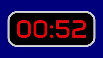 55 andra nedräkning timer digital med ljus röd tal på en svart visa och blå bakgrund lämplig för redigering, presentationer, tavlan grafik, och digital visa animationer video