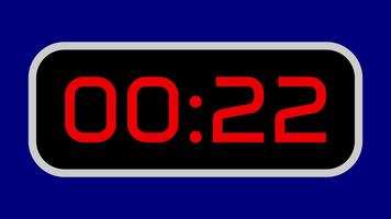 25 andra nedräkning timer digital med ljus röd tal på en svart visa och blå bakgrund lämplig för redigering, presentationer, tavlan grafik, och digital visa animationer video