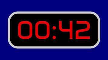 45 andra nedräkning timer digital med ljus röd tal på en svart visa och blå bakgrund lämplig för redigering, presentationer, tavlan grafik, och digital visa animationer video