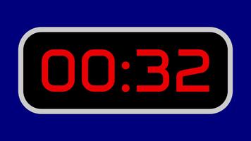35 second countdown timer digital with bright red numbers on a black display and blue background suitable for editing, presentations, scoreboard graphics, and digital display animations video