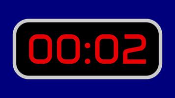 5 andra nedräkning timer digital med ljus röd tal på en svart visa och blå bakgrund lämplig för redigering, presentationer, tavlan grafik, och digital visa animationer video