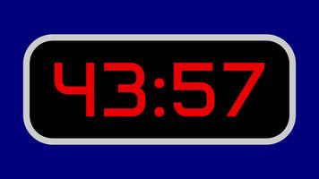 conto alla rovescia Timer a partire dal 44 minuto per 43 minuto digitale con luminosa rosso numeri su un' nero Schermo e blu sfondo video