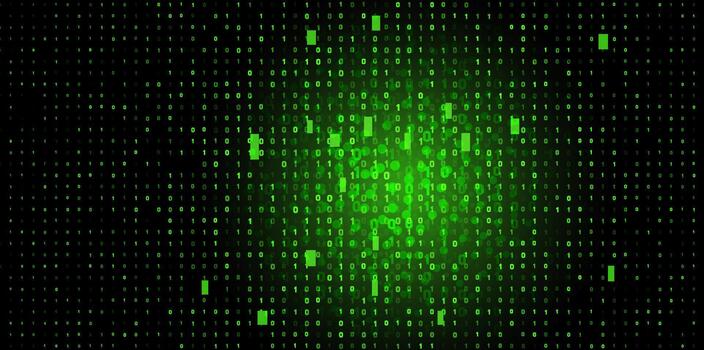 Green Digital Matrix Display Technology Background with 0, 1 Numbers vector