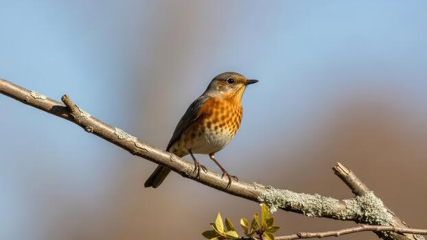 A small bird is perched on a branch photo