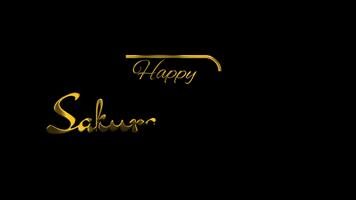 goud script sakura festival groet Aan een donker achtergrond met elegant metalen schijnen en breed kopiëren ruimte, creëren een feestelijk en verfijnd seizoensgebonden humeur. video