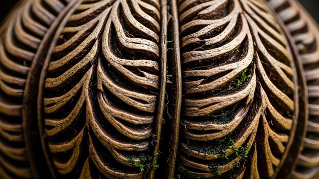 A close up view shows the intricate patterns on a natural object. photo