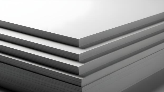 A stack of blank white paper sheets sits on a table with a slight angle. photo