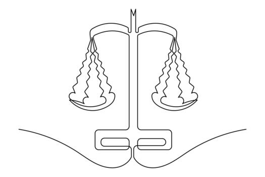 Continuous line drawing of court scale icon minimalist style isolate vector