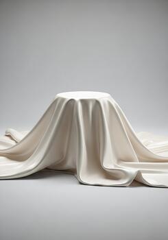 Mysterious Object Covered with White Cloth in Studio Setting. photo