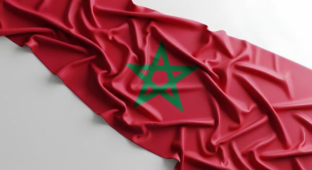 Red flag with a green, five-pointed star in the center represents Morocco. photo