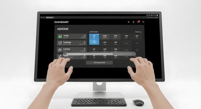 Professional hands-on interaction with a sleek digital business dashboard, analyzing real-time data for strategic planning and efficient corporate operations photo