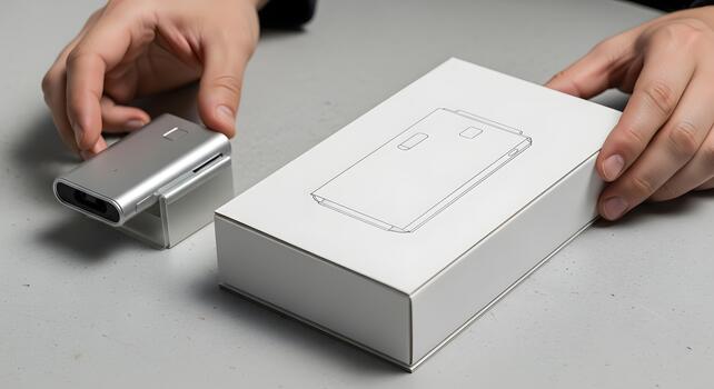Unboxing a Sleek Silver Mobile Scanner Device for Modern Business and Tech Enthusiasts photo