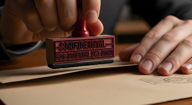 Confidential stamp applied to an envelope for internal use only, emphasizing security and privacy in business correspondence photo