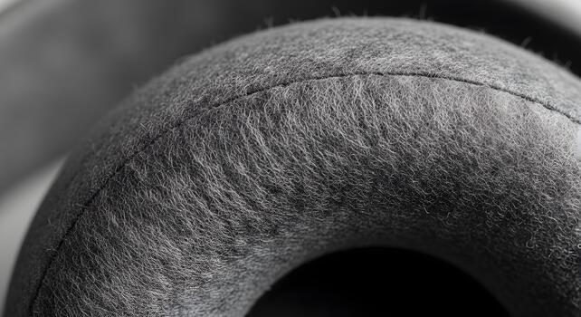 Detailed close-up capturing the soft, plush texture of a grey fibrous material, highlighting its intricate surface and comfortable feel, perfect for a modern backdrop or component detail photo