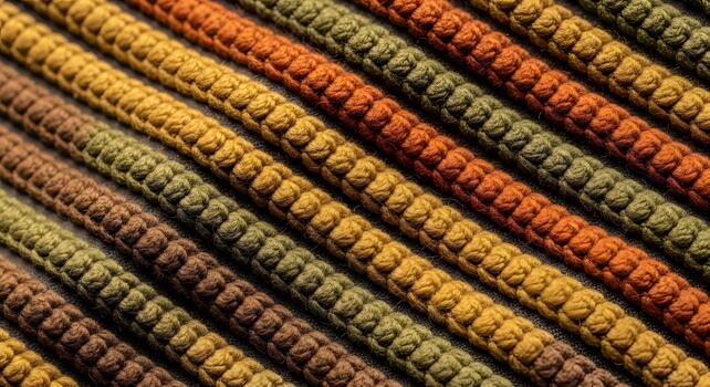 Macro close-up of textured fabric rows in warm, earthy tones showing detail and pattern photo