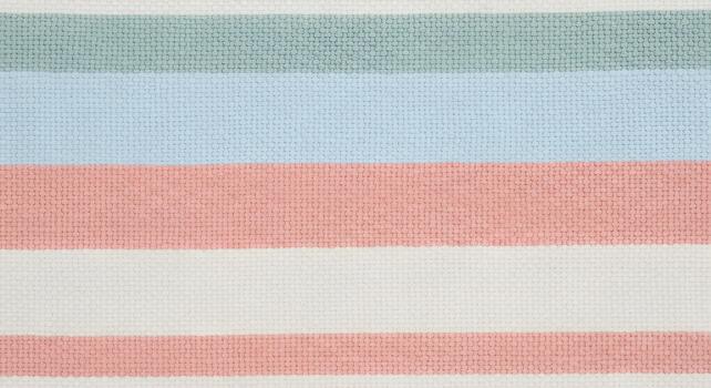 Soft woven textile background featuring a harmonious arrangement of horizontal pastel stripes in green, blue, pink, and white, creating a tranquil and versatile fabric texture for design projects photo
