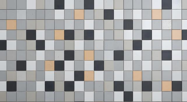 Abstract pattern of small squares in shades of gray, white, and orange, creating a modern and geometric textured background photo