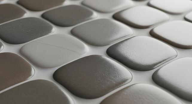 Close-up of a seamless pattern featuring a grid of rounded square tiles, showcasing a variety of neutral gray and brown tones with subtle, refined textures for a modern design aesthetic photo