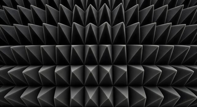 Intricate dark grey textured surface featuring repeating pyramidal spikes, forming an abstract geometric pattern often used for sound control and modern design photo