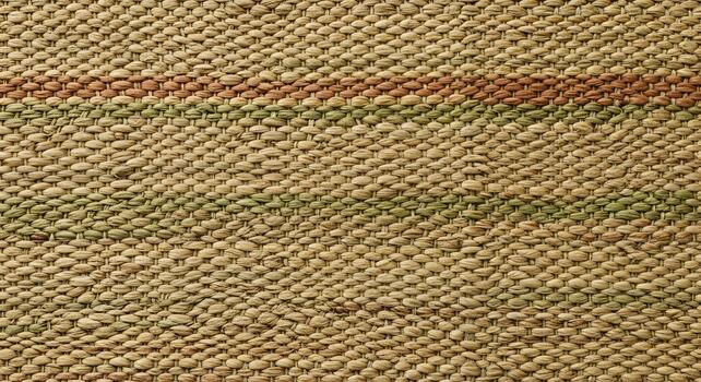 Close-up of a natural woven texture featuring earthy tones and subtle green stripes, creating an intricate and rustic background pattern perfect for graphic design photo