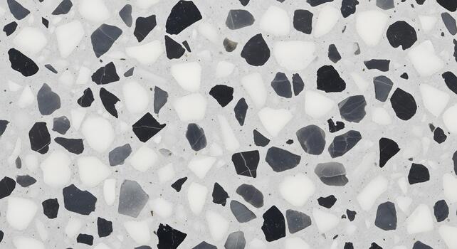 A close-up view of a terrazzo floor, showcasing its unique pattern of multicolored chips embedded in concrete photo